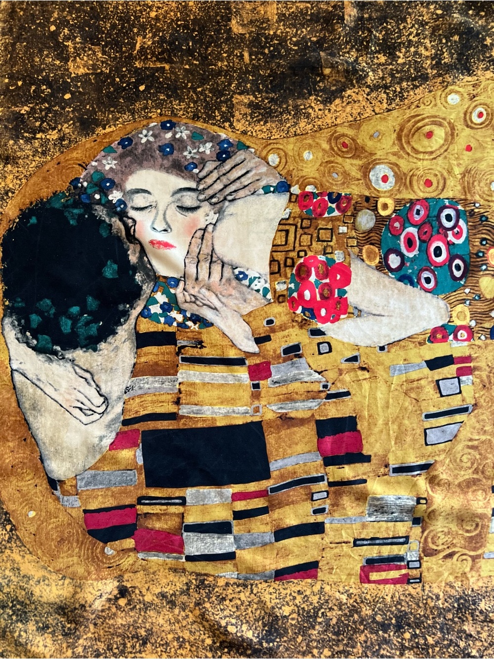 Gustav Klimt The Kiss Silk Square Scarf Art Nouveau Gold Black Hand Rolled Hem